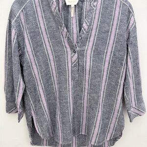 Laundry By Shelli Segal Gray and Pink Striped Button Down Shirt